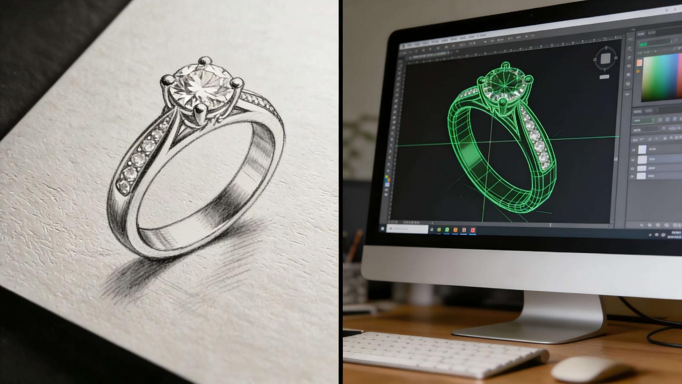 custom jewelry design process sketch cad